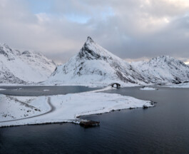 Fredvang bridges Sundtinden Lofoten Islands Norway winter, landscape photography by Peter Mikolas 