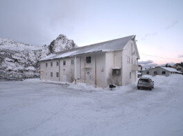 Traditional building winter Svolvær Lofoten Islands Norway, landscape photography by Peter Mikolas 